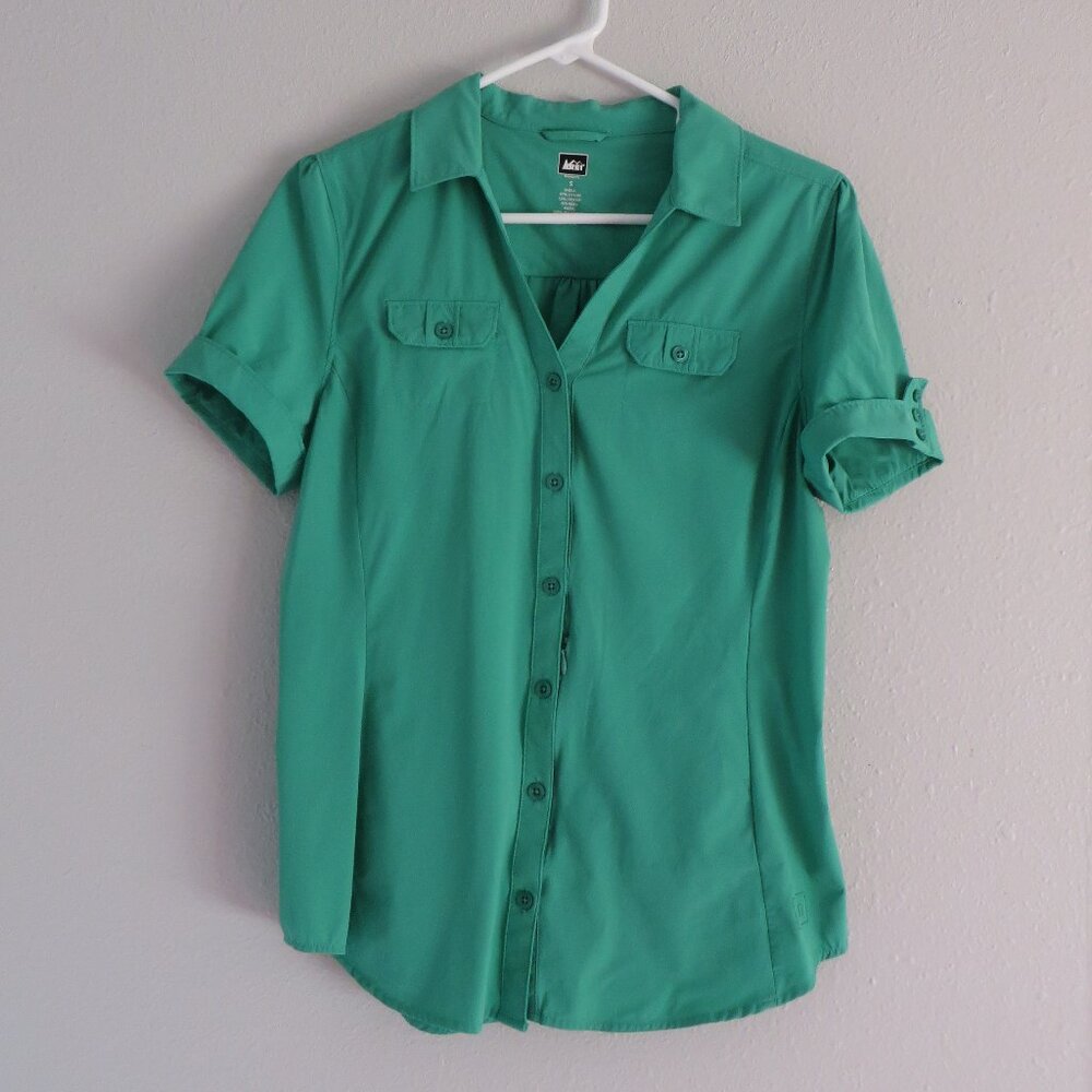 NEW REI Womens Fishing/Hiking Shirt Size S Green Button Up Short Sleeves